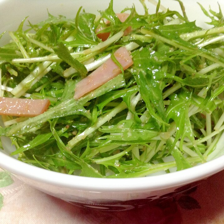 水菜とハムの胡麻ぽんサラダ♡